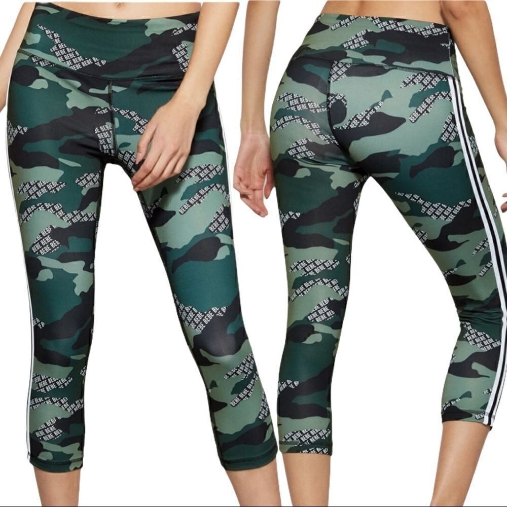 Bebe Sport Logo Camo Yoga Capris NWT Sz L
